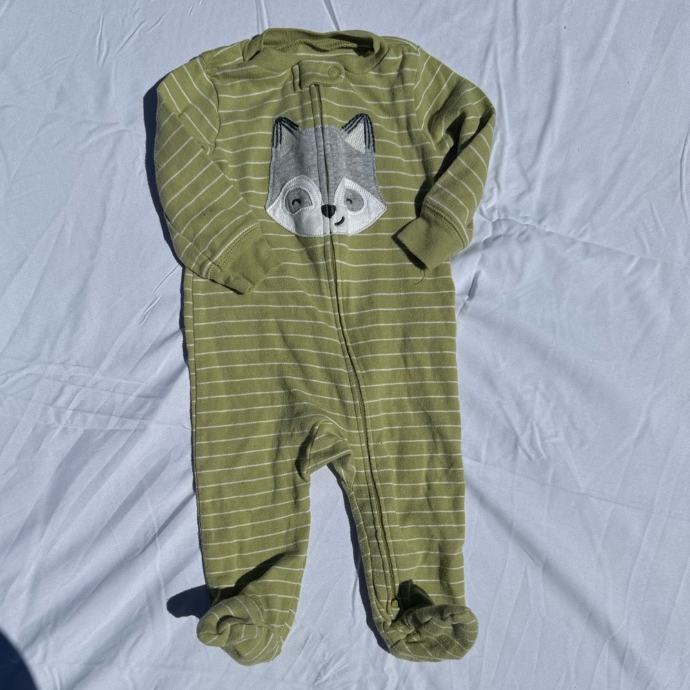 Carters | Green striped raccoon footies